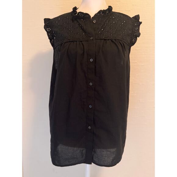 Ann Taylor Factory Black Eyelet Lace Button Down Sleeveless Blouse Size S - Picture 2 of 8